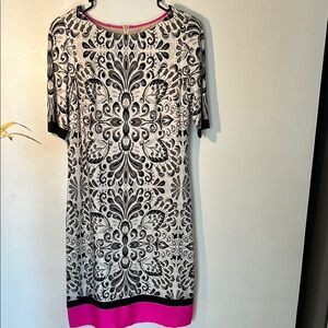 Eliza J Black and White Dress with Pink Accents